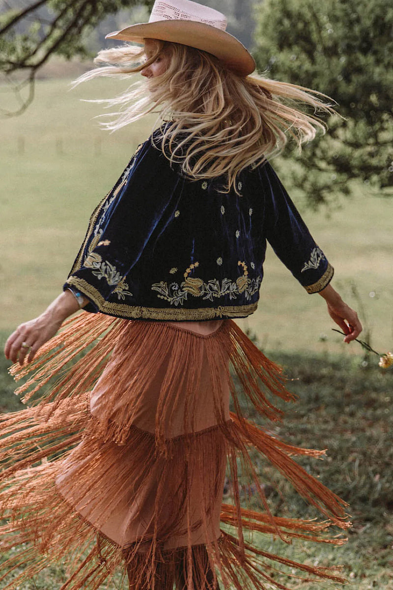 🧡 Midnight Rambler Cropped Velvet Jacket - Starry Night - Chasing Unicorns