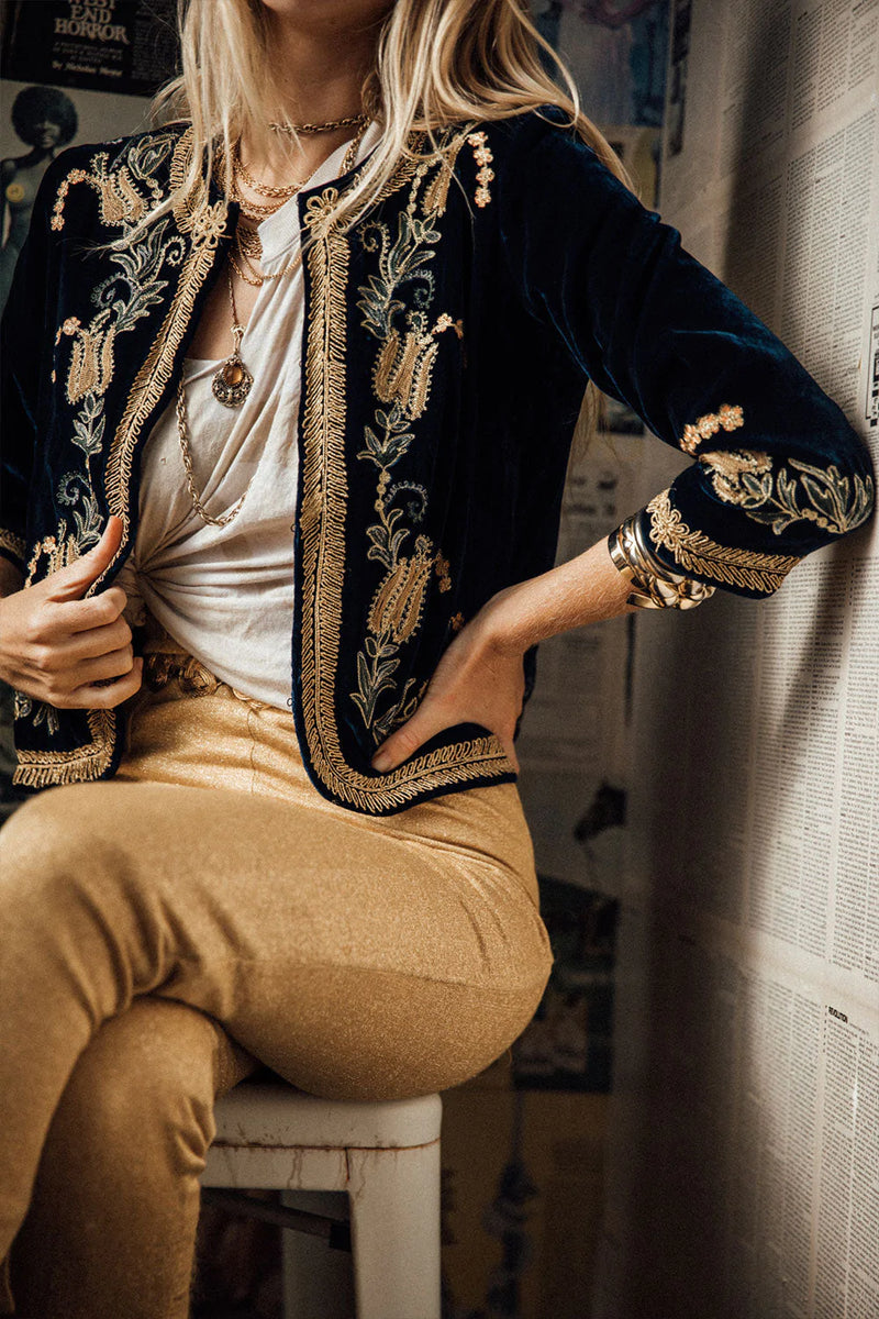 🧡 Midnight Rambler Cropped Velvet Jacket - Starry Night - Chasing Unicorns