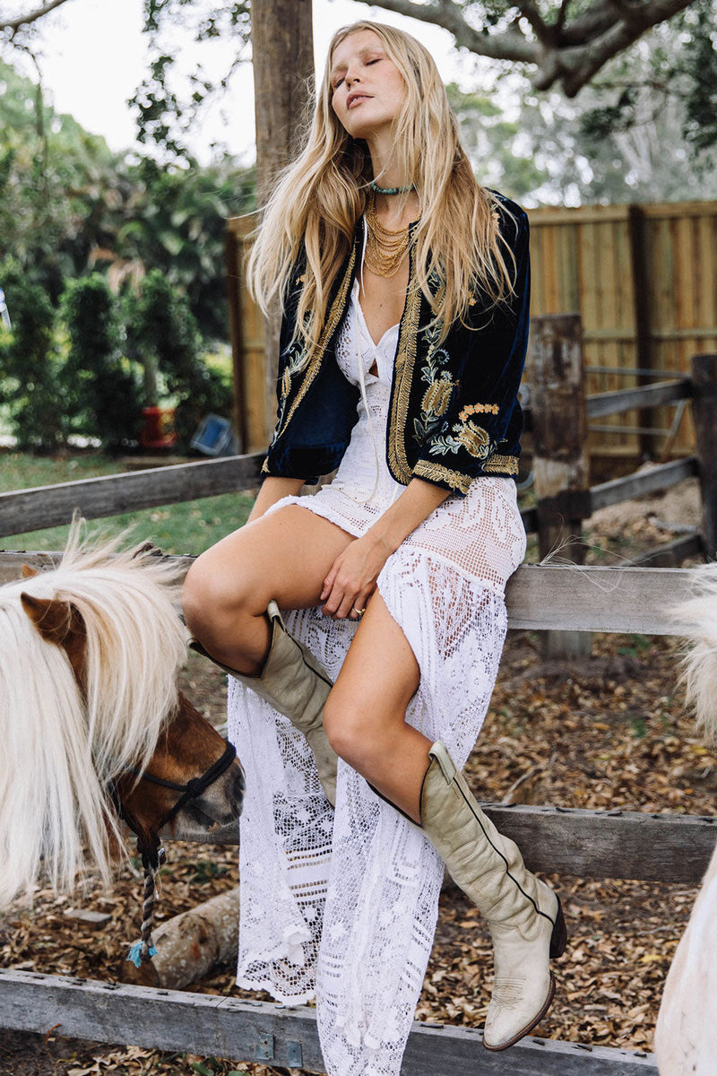 🧡 Midnight Rambler Cropped Velvet Jacket - Starry Night - Chasing Unicorns