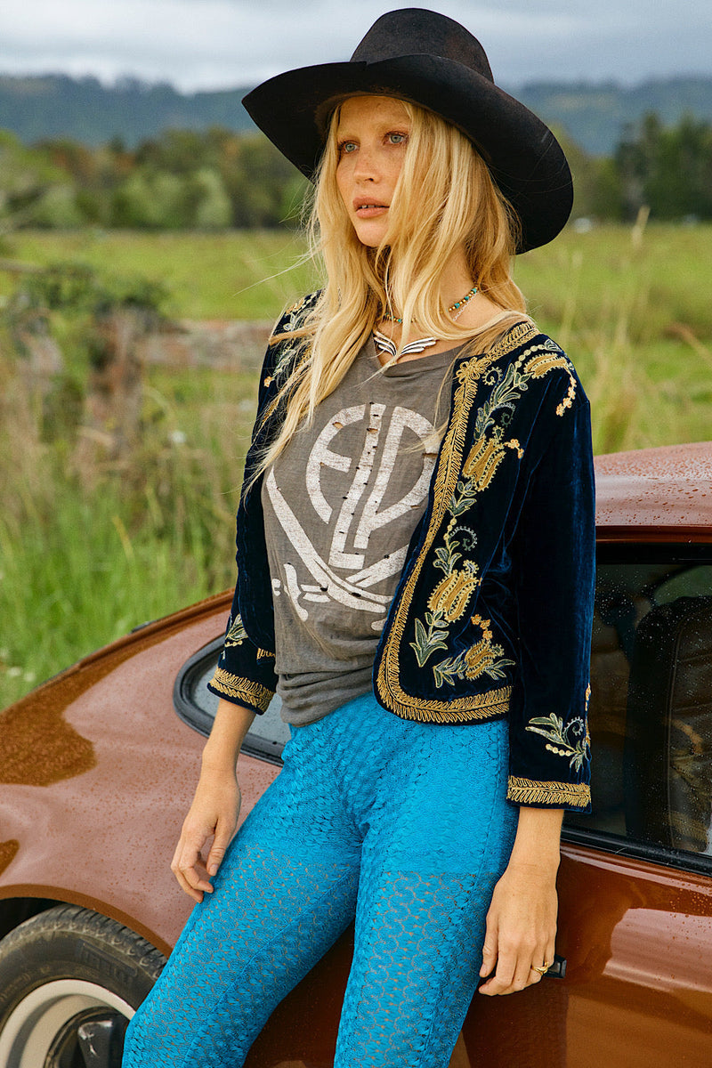 🧡 Midnight Rambler Cropped Velvet Jacket - Starry Night - Chasing Unicorns