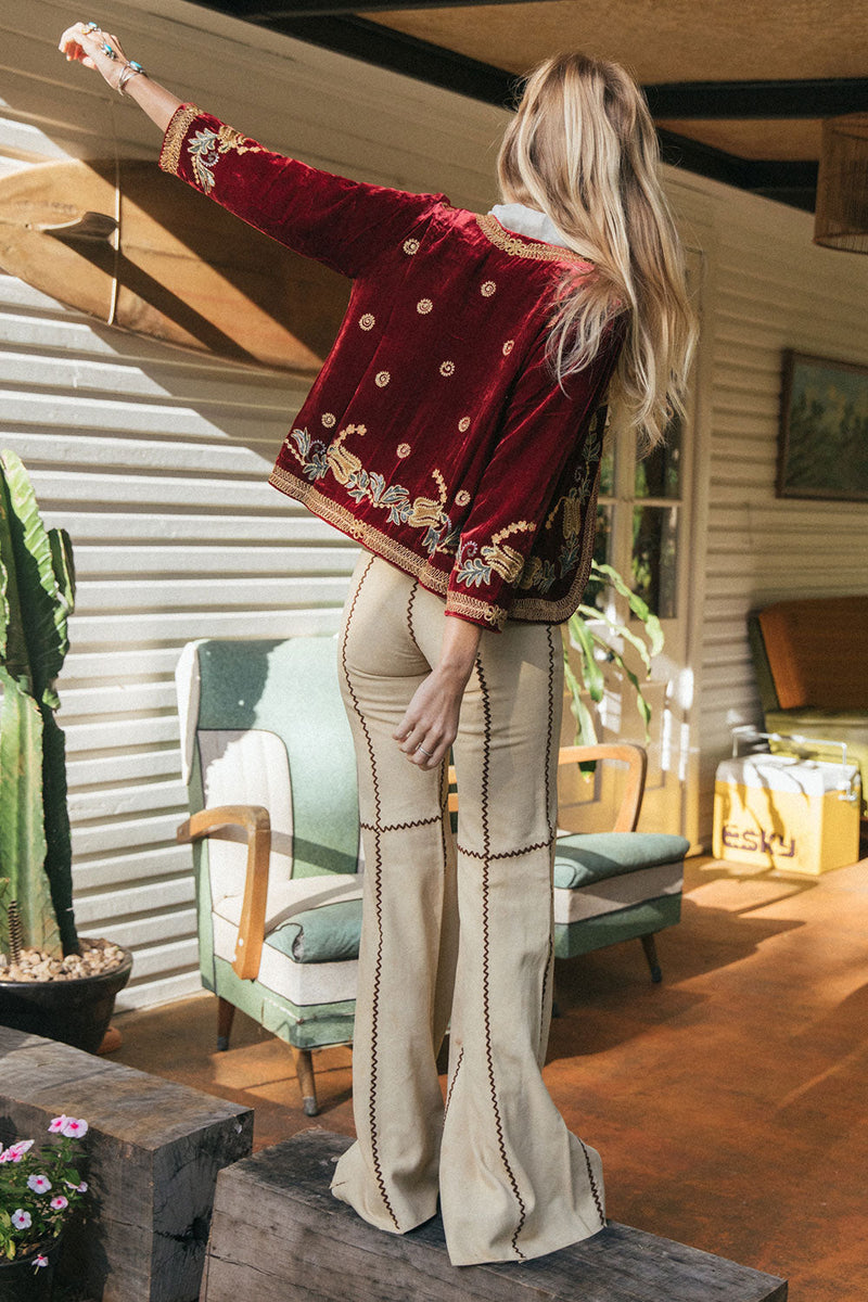 Midnight Rambler Cropped Velvet Jacket - Wine - Chasing Unicorns