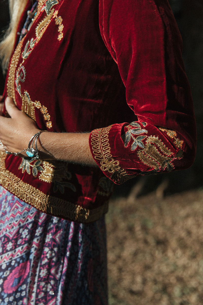 Midnight Rambler Cropped Velvet Jacket - Wine - Chasing Unicorns