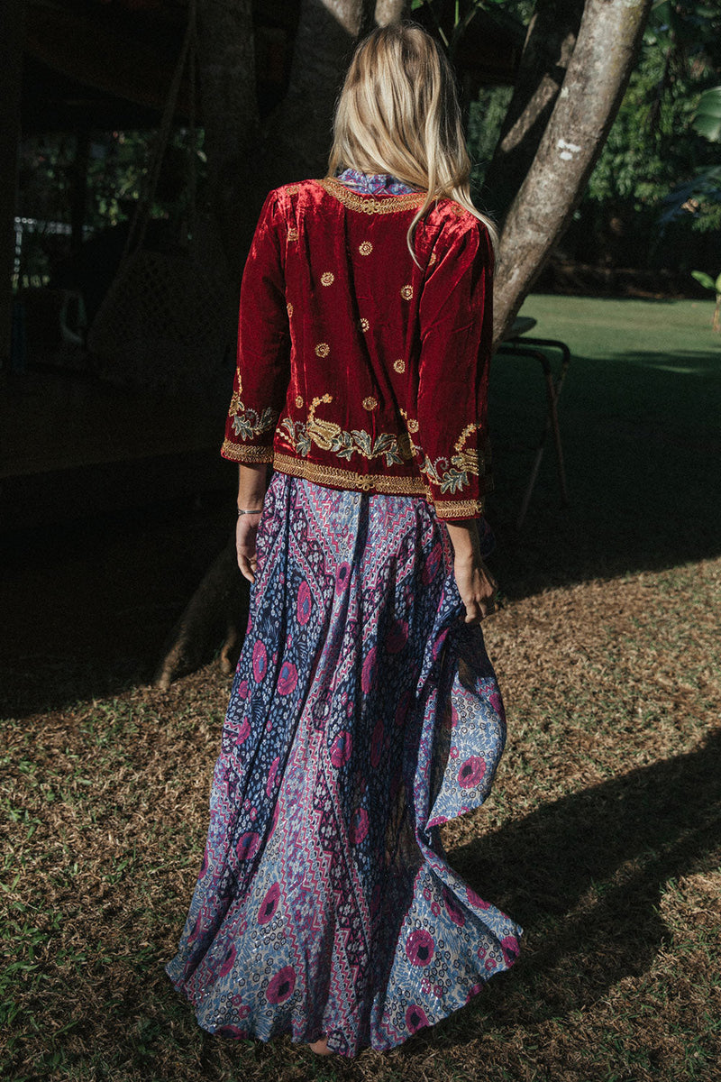 Midnight Rambler Cropped Velvet Jacket - Wine - Chasing Unicorns