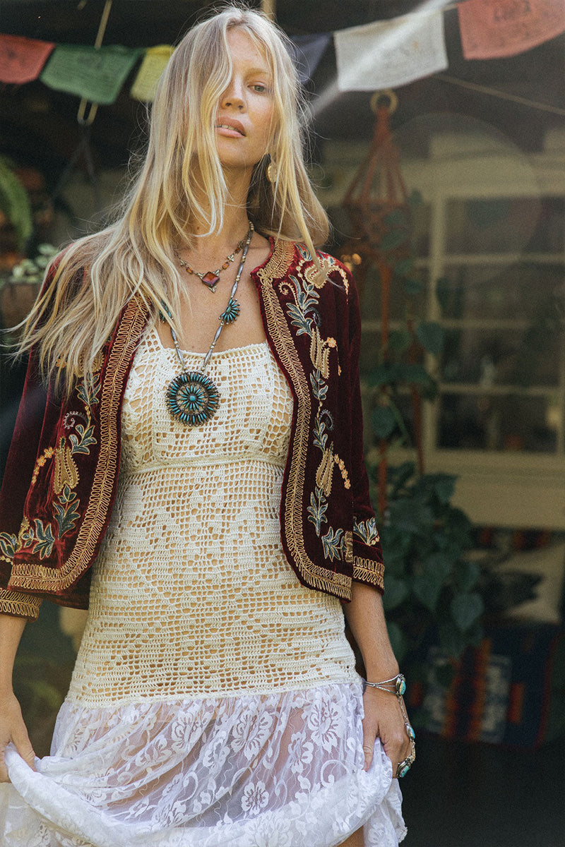 Midnight Rambler Cropped Velvet Jacket - Wine - Chasing Unicorns