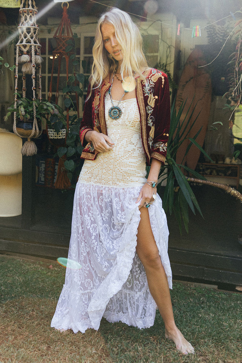 Midnight Rambler Cropped Velvet Jacket - Wine - Chasing Unicorns