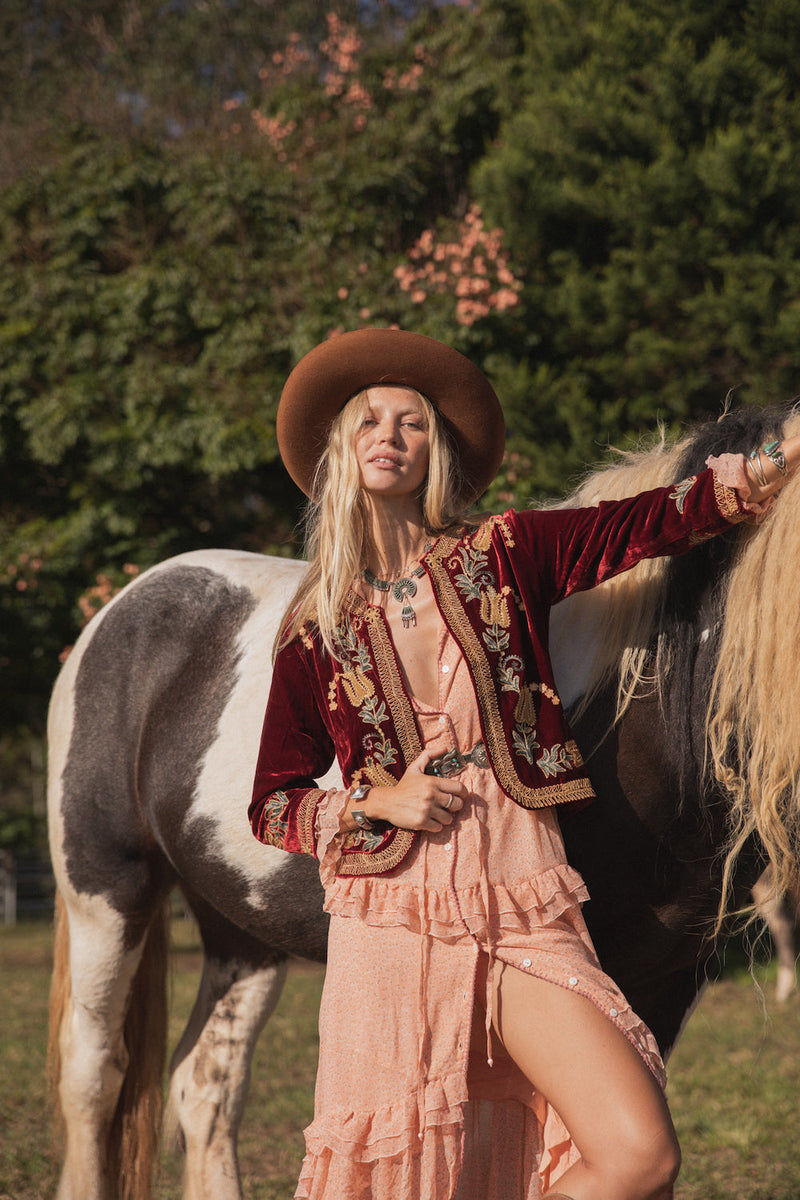 Midnight Rambler Cropped Velvet Jacket - Wine - Chasing Unicorns