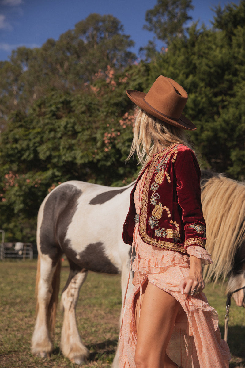 Midnight Rambler Cropped Velvet Jacket - Wine - Chasing Unicorns