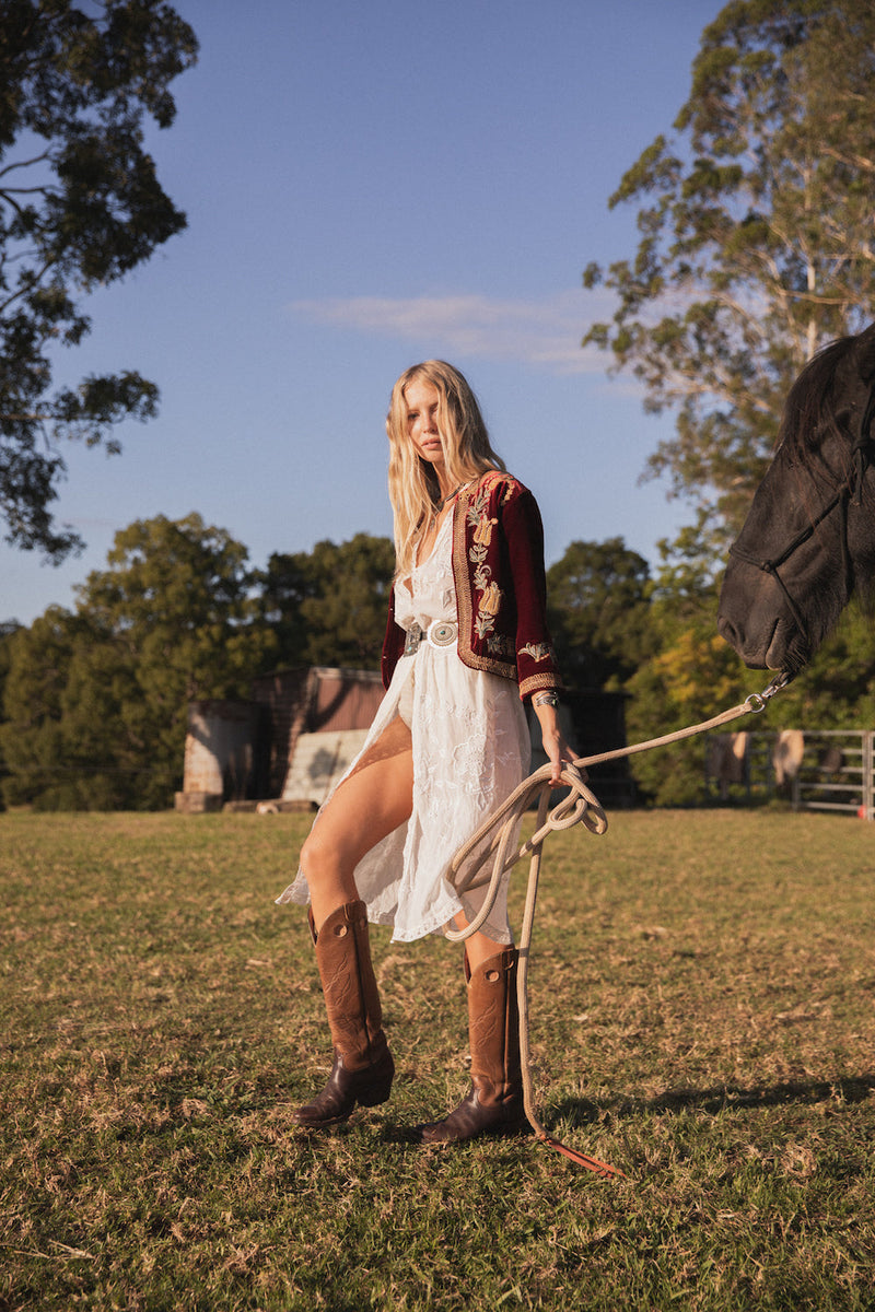 Midnight Rambler Cropped Velvet Jacket - Wine - Chasing Unicorns