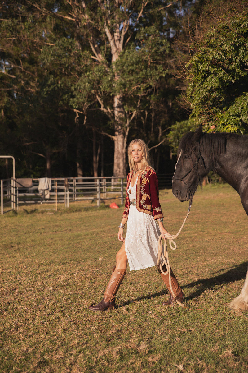Midnight Rambler Cropped Velvet Jacket - Wine - Chasing Unicorns