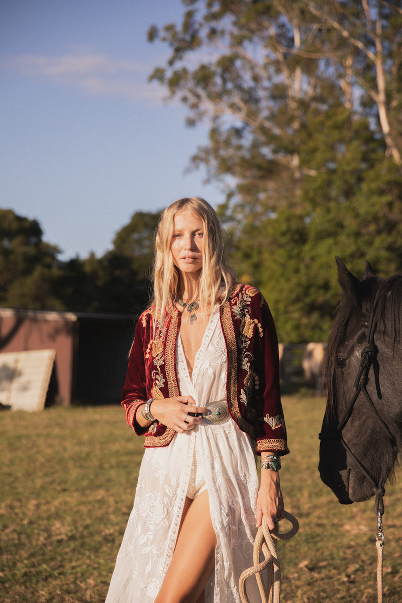 Midnight Rambler Cropped Velvet Jacket - Wine - Chasing Unicorns