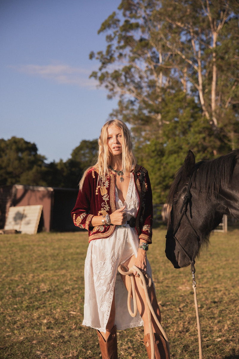 Midnight Rambler Cropped Velvet Jacket - Wine - Chasing Unicorns