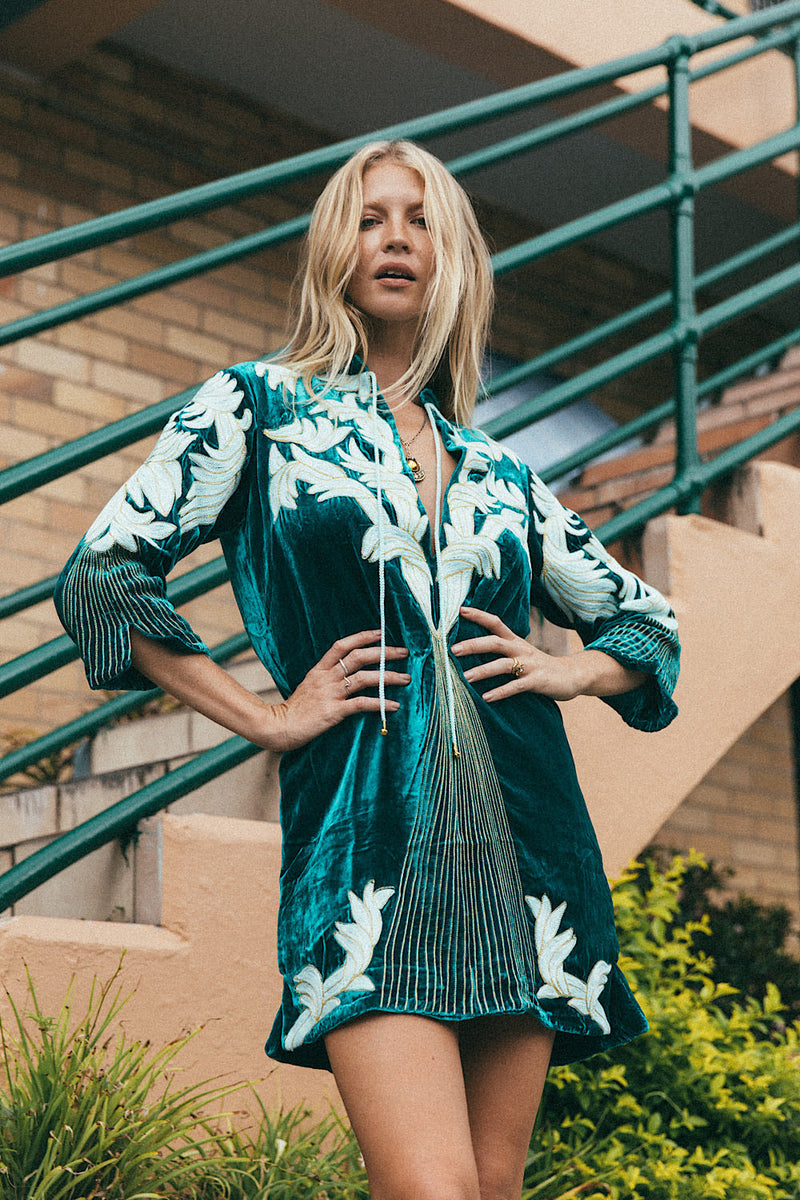 Midnight Rider Velvet Tunic Dress - Emerald - Chasing Unicorns
