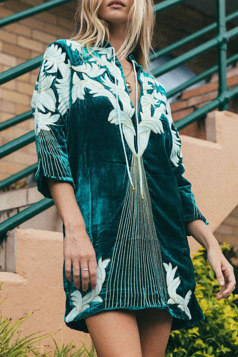 Midnight Rider Velvet Tunic Dress - Emerald - Chasing Unicorns