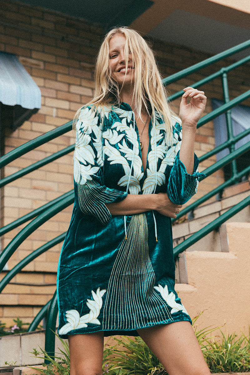 Midnight Rider Velvet Tunic Dress - Emerald - Chasing Unicorns