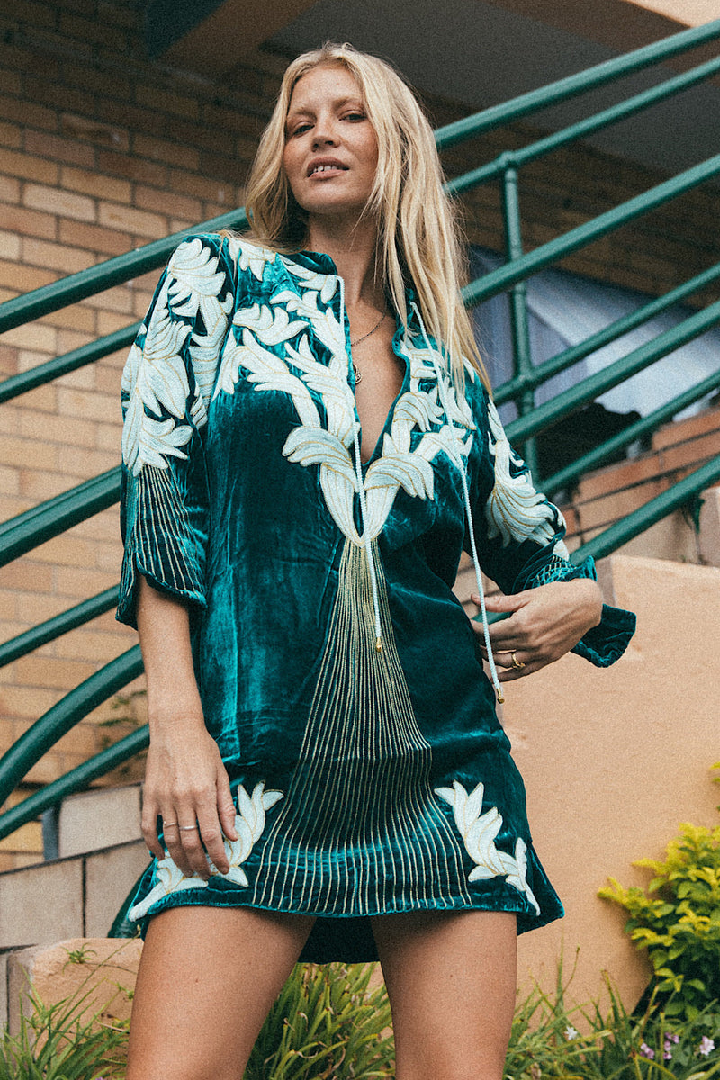 Midnight Rider Velvet Tunic Dress - Emerald - Chasing Unicorns