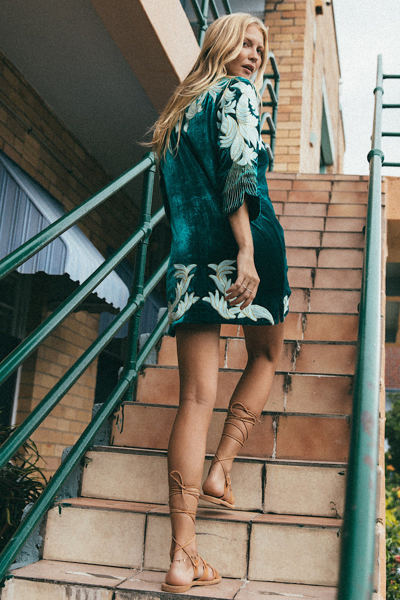 Midnight Rider Velvet Tunic Dress - Emerald - Chasing Unicorns