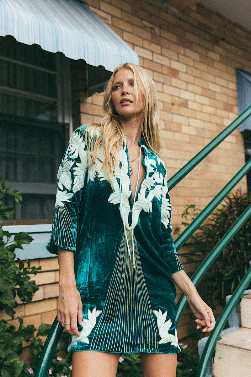 Midnight Rider Velvet Tunic Dress - Emerald - Chasing Unicorns