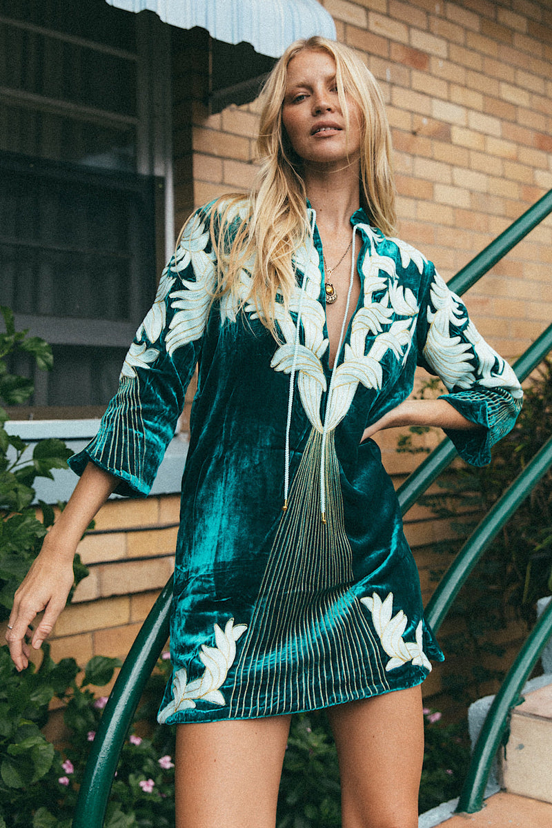 Midnight Rider Velvet Tunic Dress - Emerald - Chasing Unicorns