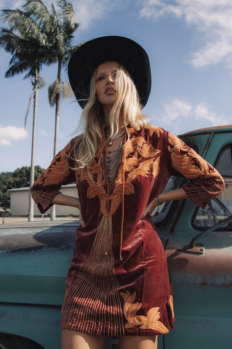 Midnight Rider Velvet Tunic Dress - Russet - Chasing Unicorns