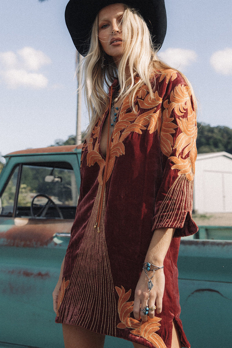 Midnight Rider Velvet Tunic Dress - Russet - Chasing Unicorns