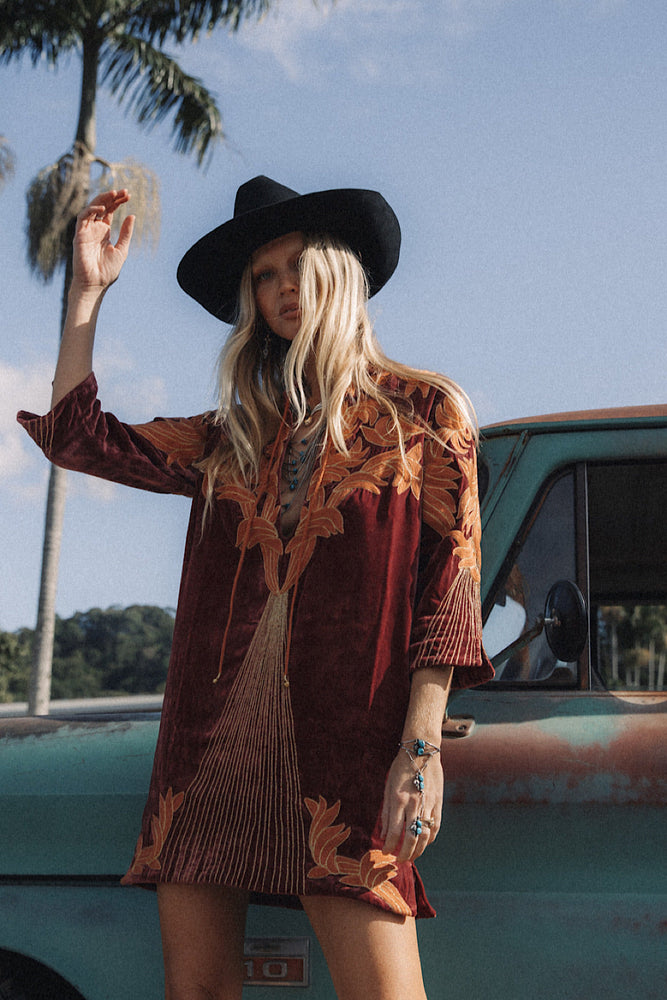 Midnight Rider Velvet Tunic Dress - Russet