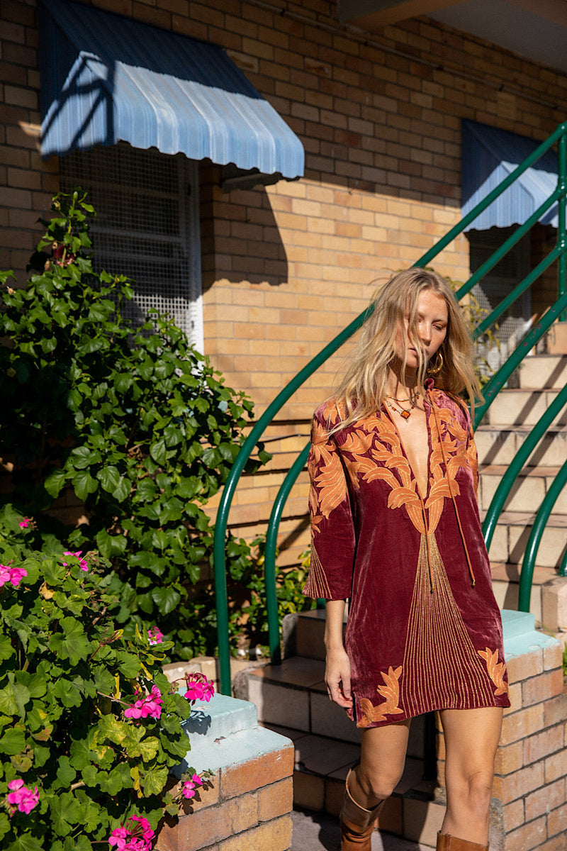 Midnight Rider Velvet Tunic Dress - Russet - Chasing Unicorns