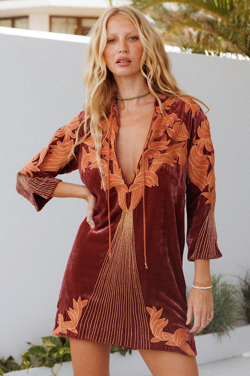Midnight Rider Velvet Tunic Dress - Russet - Chasing Unicorns