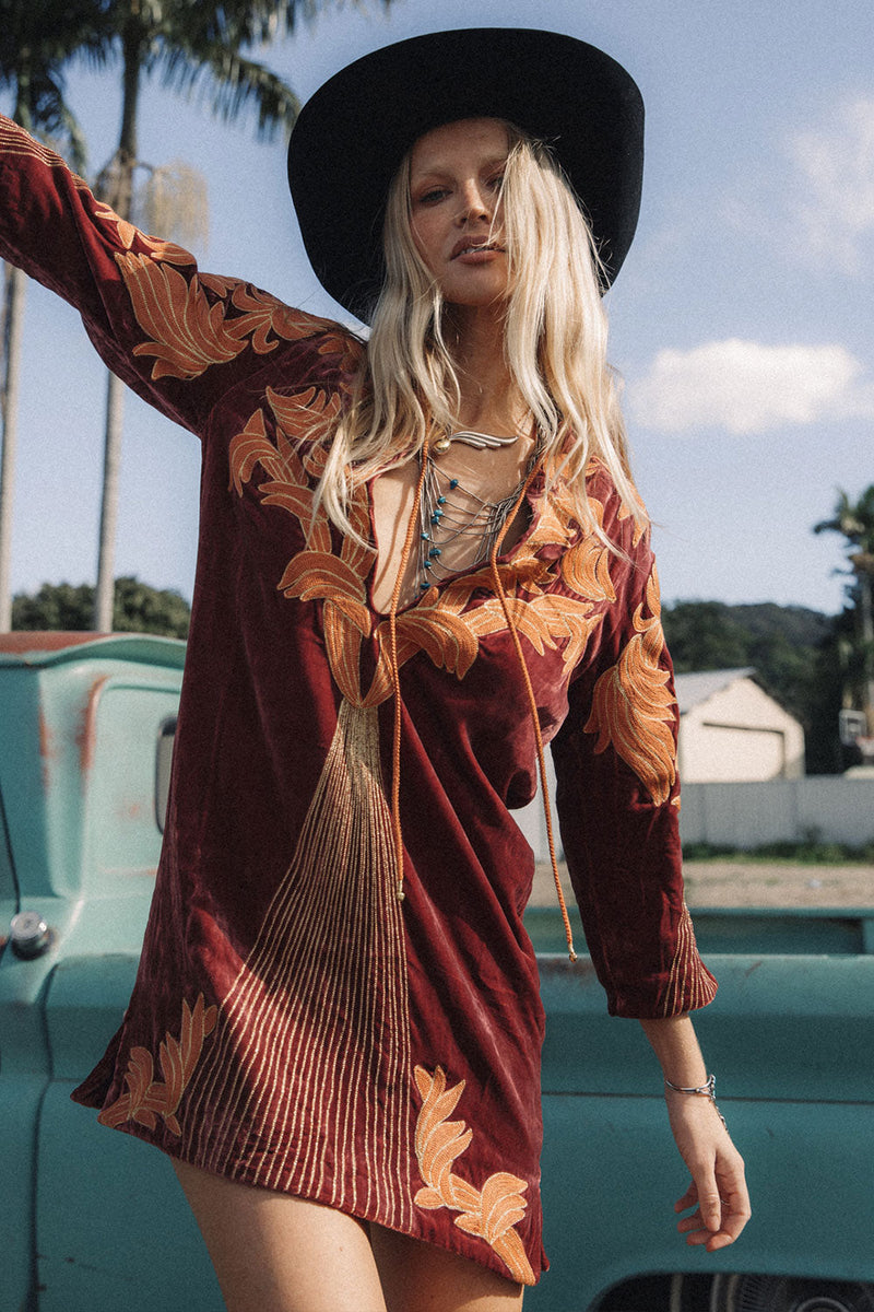 Midnight Rider Velvet Tunic Dress - Russet - Chasing Unicorns