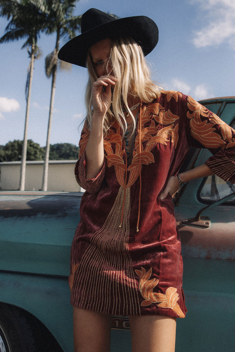 Midnight Rider Velvet Tunic Dress - Russet - Chasing Unicorns