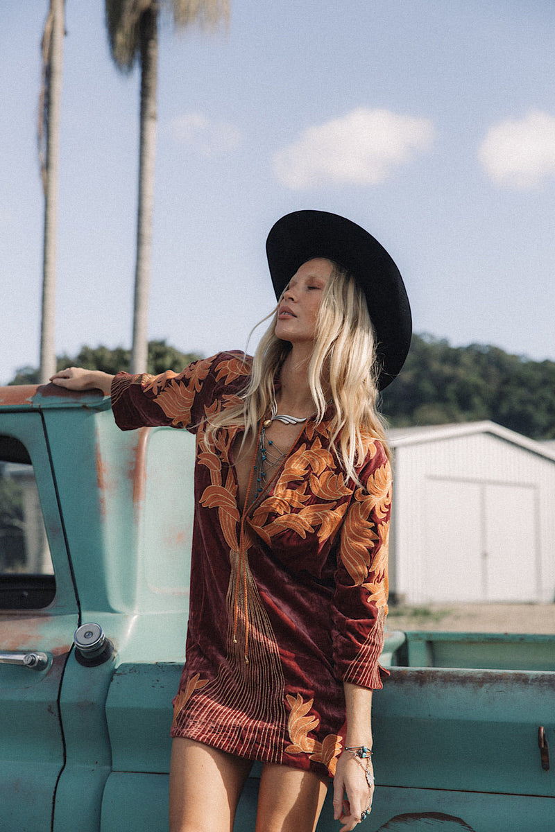Midnight Rider Velvet Tunic Dress - Russet - Chasing Unicorns