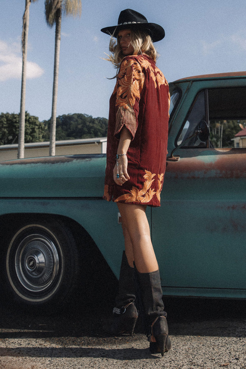 Midnight Rider Velvet Tunic Dress - Russet - Chasing Unicorns