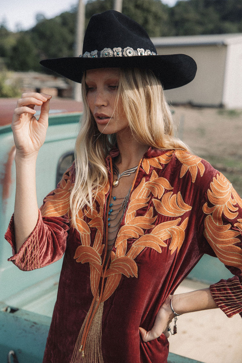 Midnight Rider Velvet Tunic Dress - Russet - Chasing Unicorns