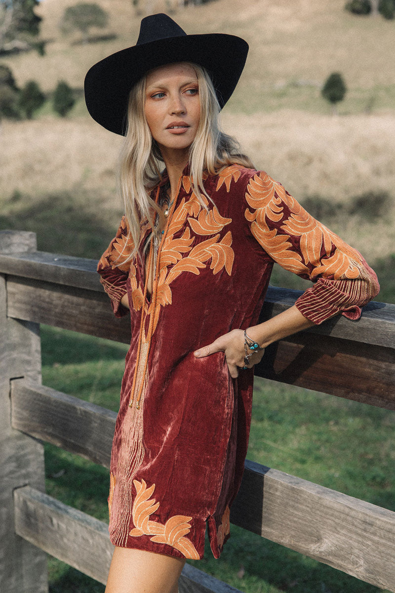 Midnight Rider Velvet Tunic Dress - Russet - Chasing Unicorns