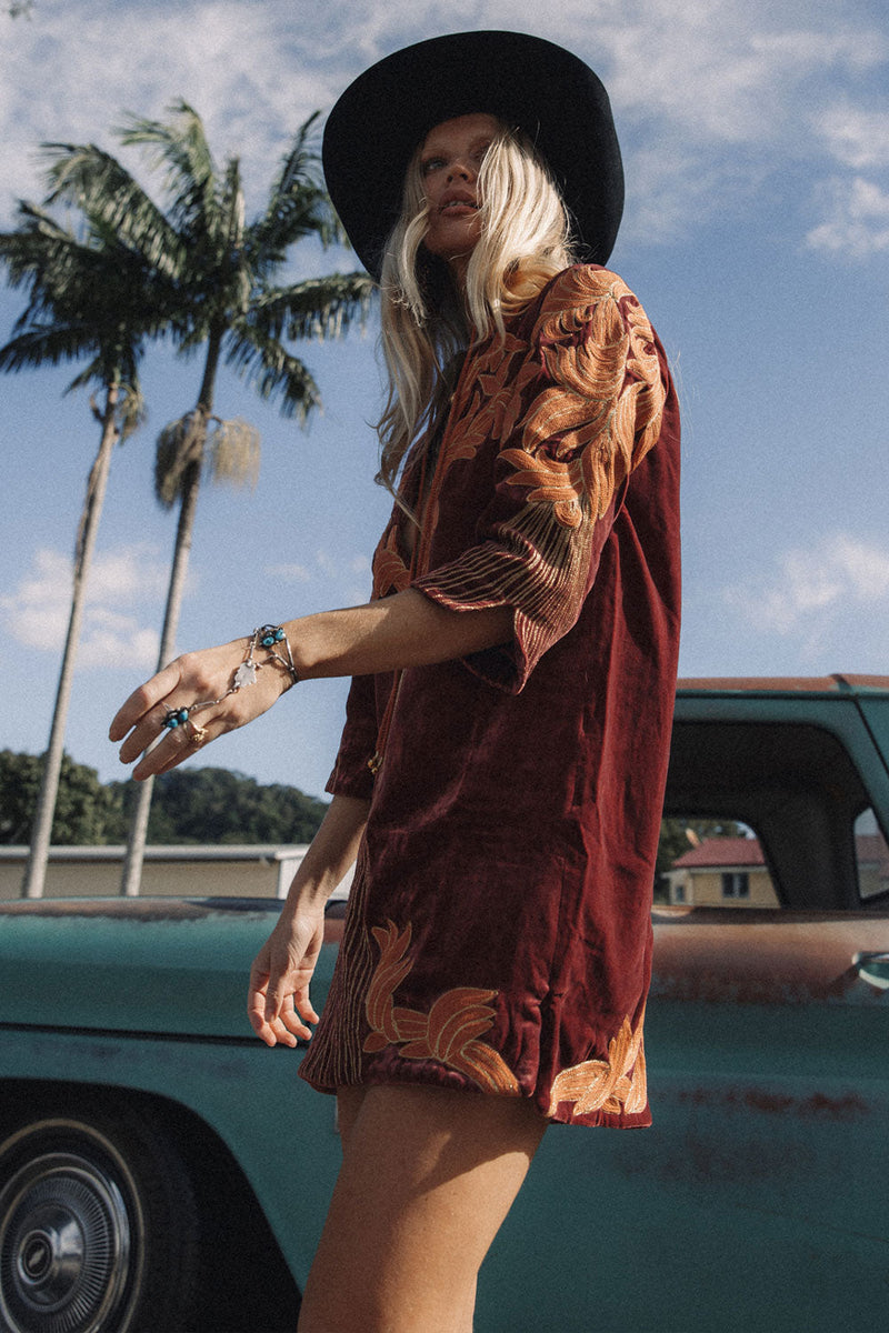 Midnight Rider Velvet Tunic Dress - Russet - Chasing Unicorns