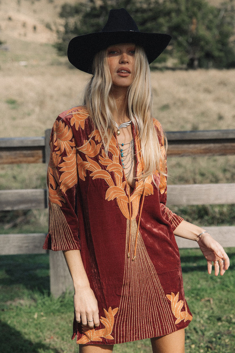 Midnight Rider Velvet Tunic Dress - Russet - Chasing Unicorns