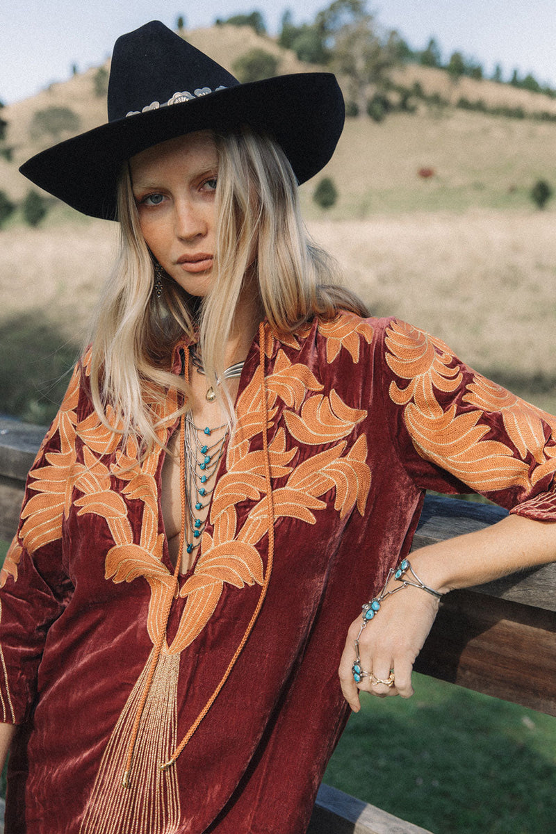 Midnight Rider Velvet Tunic Dress - Russet - Chasing Unicorns