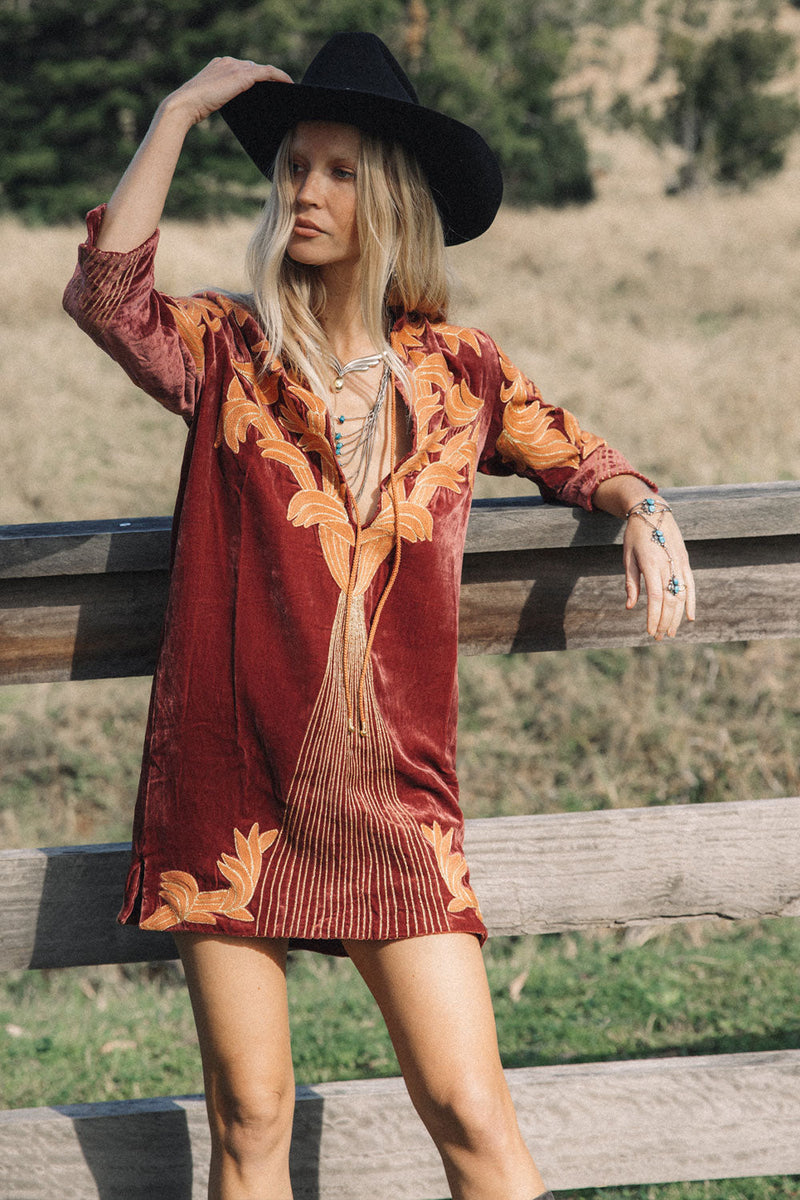 Midnight Rider Velvet Tunic Dress - Russet - Chasing Unicorns