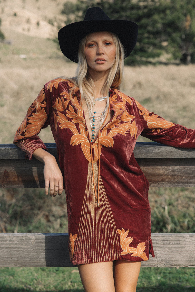 Midnight Rider Velvet Tunic Dress - Russet - Chasing Unicorns