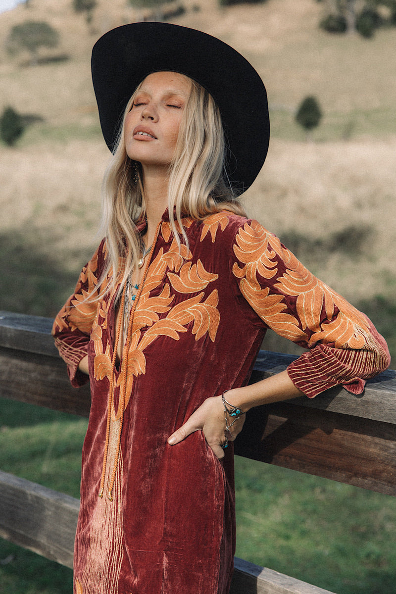 Midnight Rider Velvet Tunic Dress - Russet - Chasing Unicorns