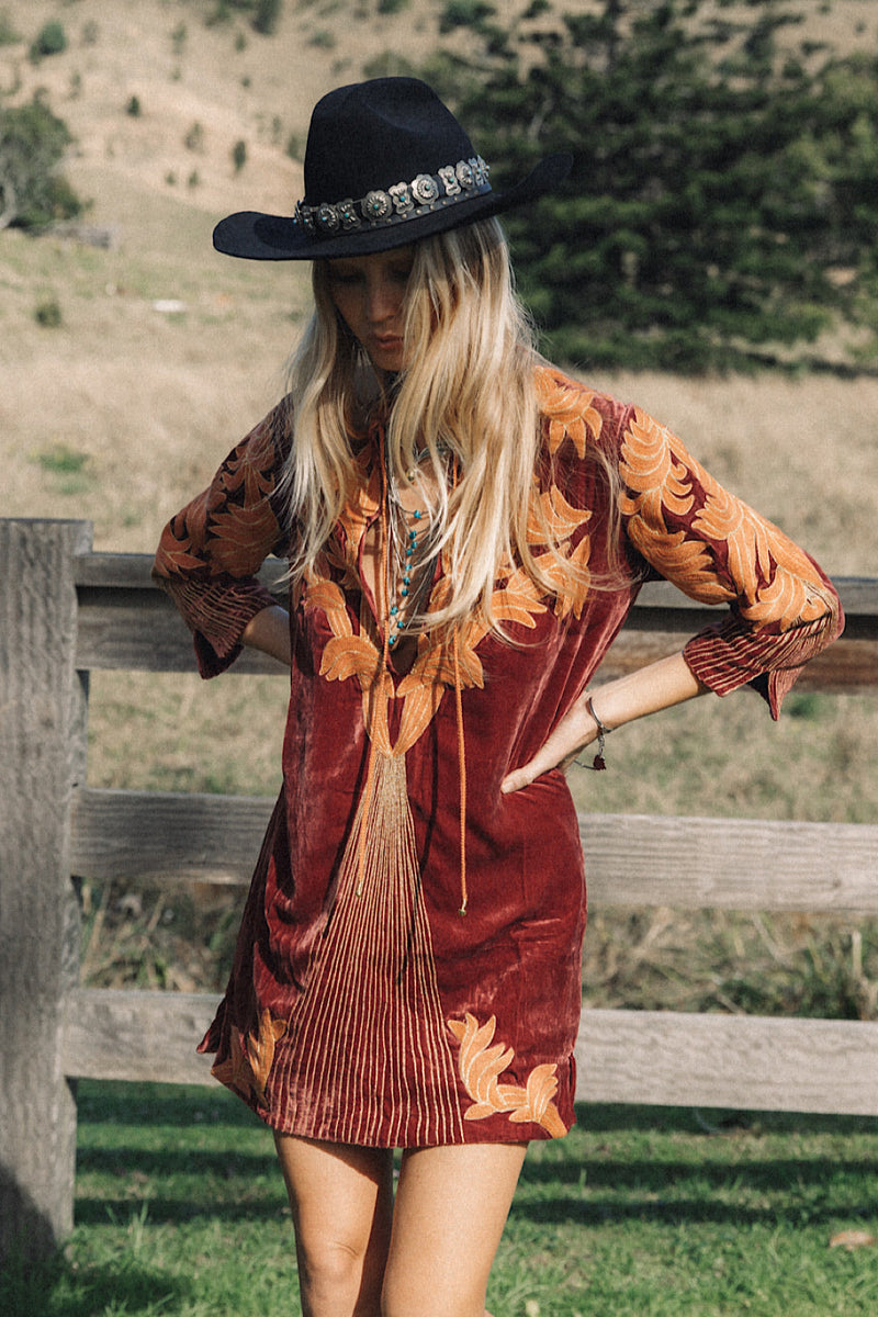 Midnight Rider Velvet Tunic Dress - Russet - Chasing Unicorns