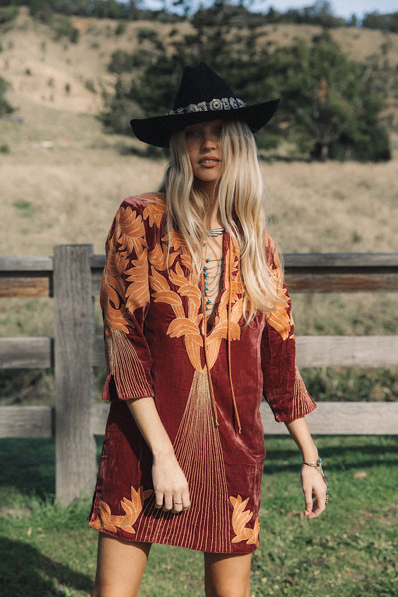 Midnight Rider Velvet Tunic Dress - Russet - Chasing Unicorns