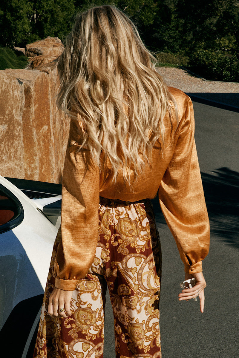 Midnight Special Textural Silk Satin Blouse - Caramel - Chasing Unicorns