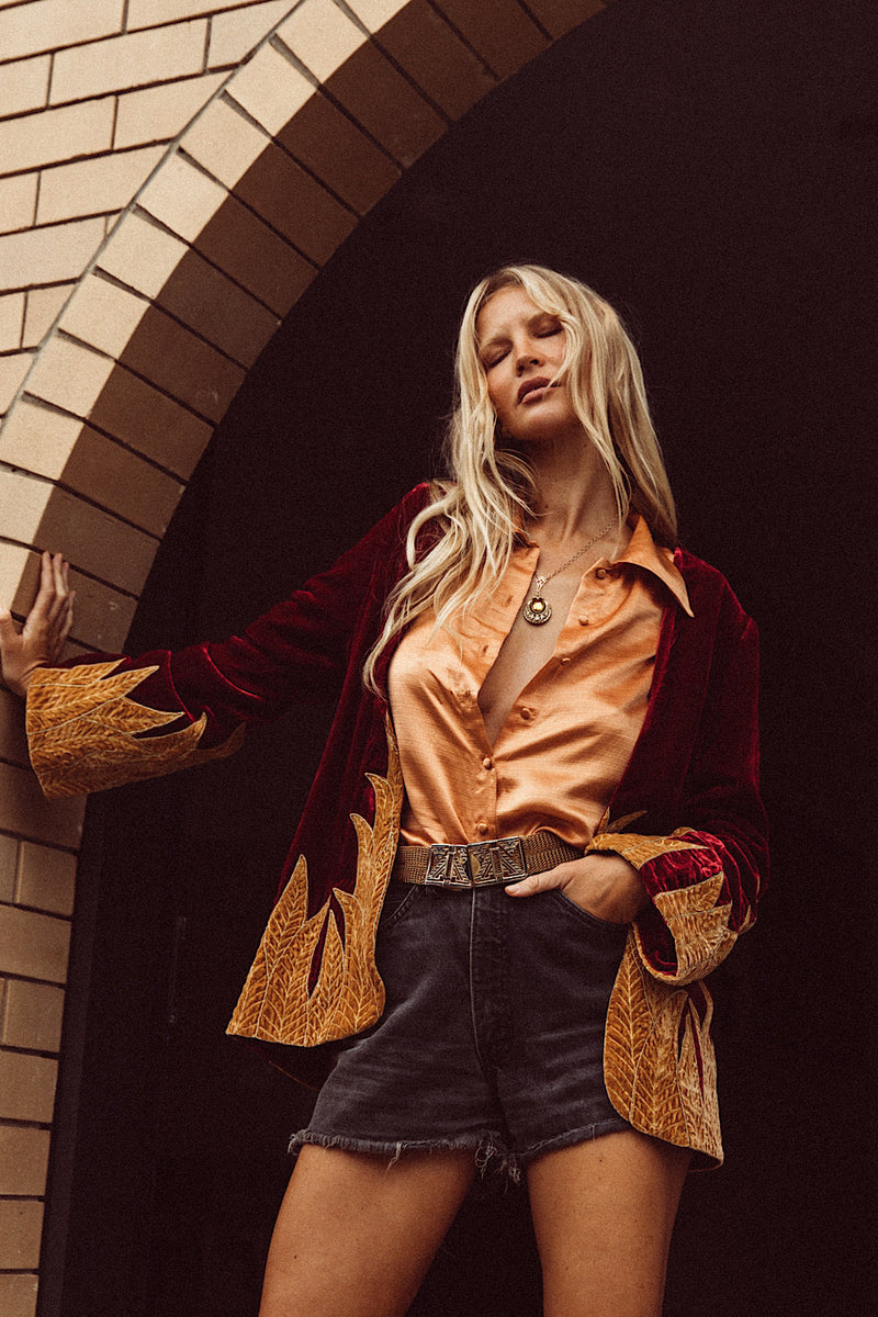 Midnight Special Textural Silk Satin Blouse - Caramel - Chasing Unicorns