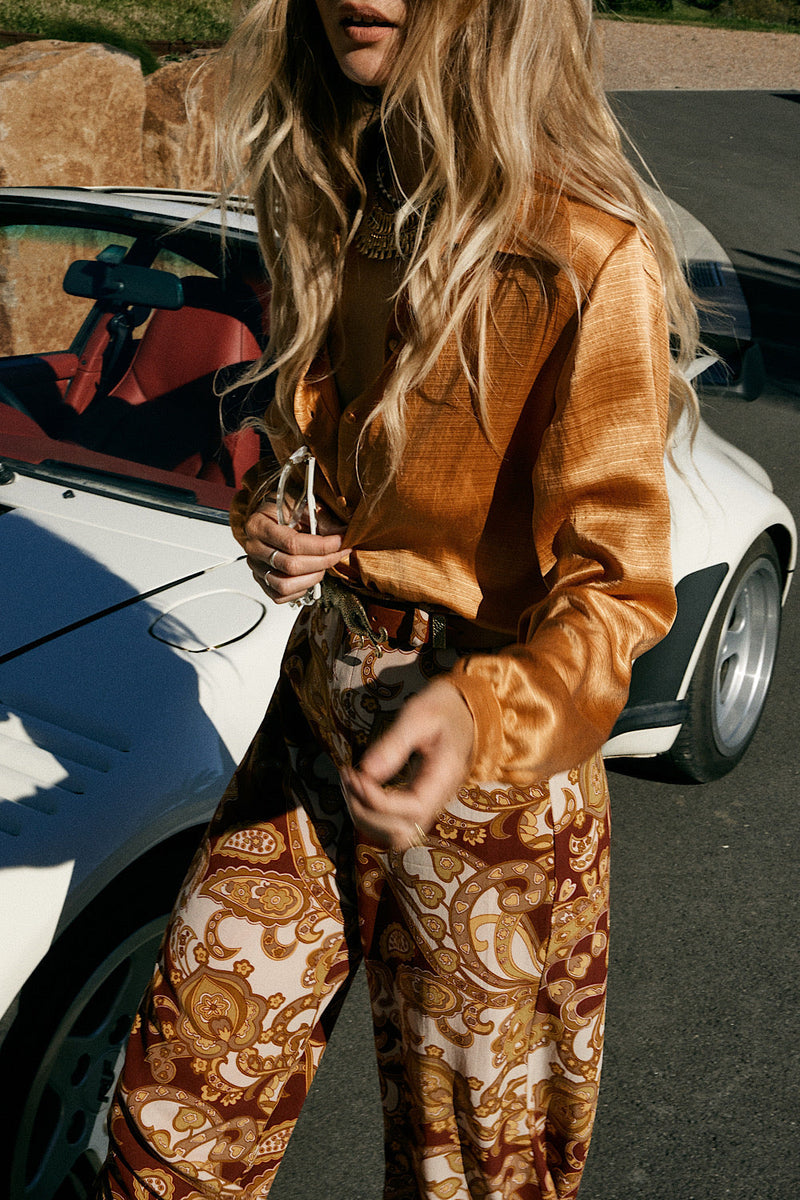 Midnight Special Textural Silk Satin Blouse - Caramel - Chasing Unicorns