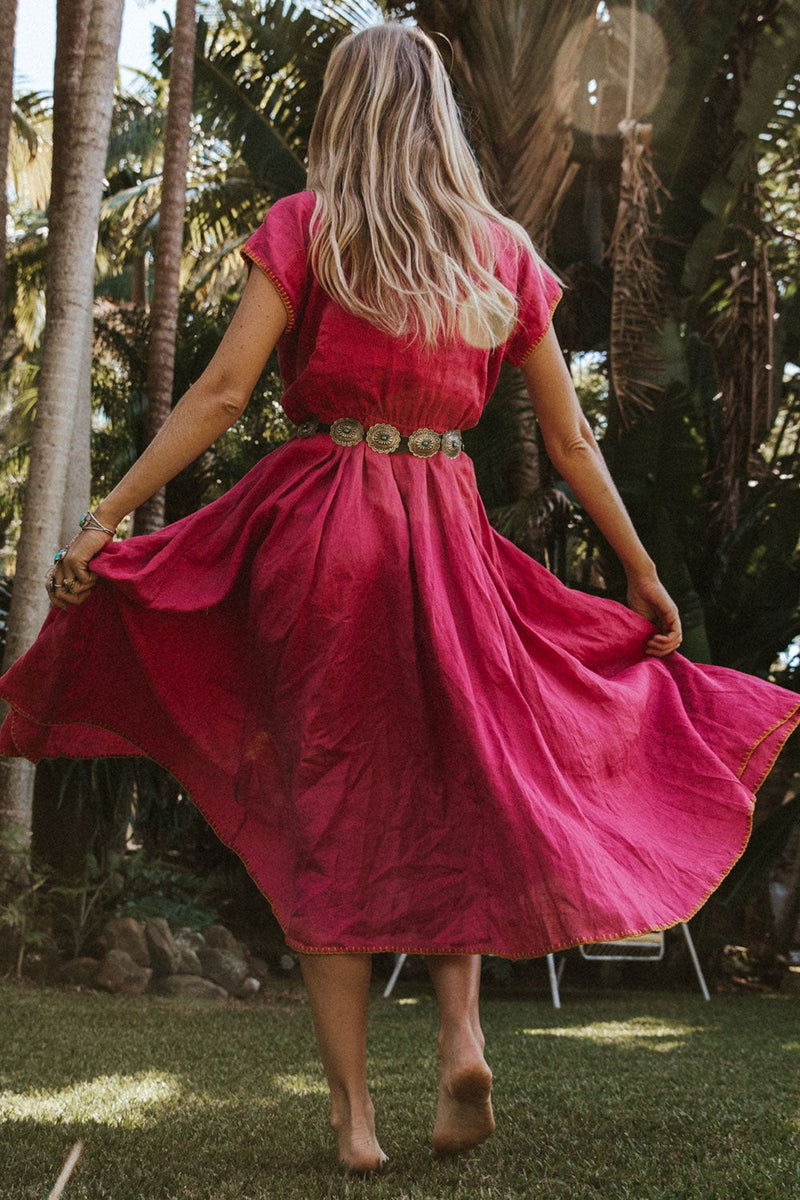 Mississippi Queen Embroidered Midi Dress - Bougainvillea - Chasing Unicorns