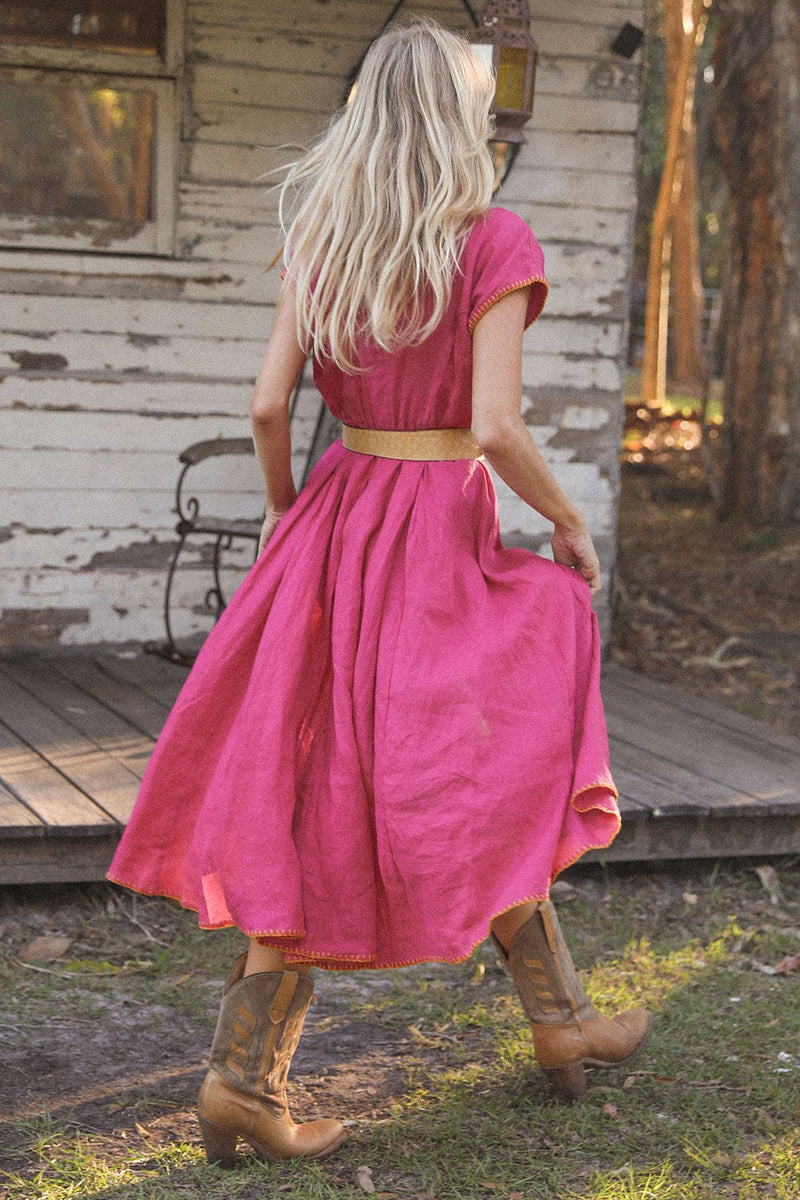 Mississippi Queen Embroidered Midi Dress - Bougainvillea - Chasing Unicorns