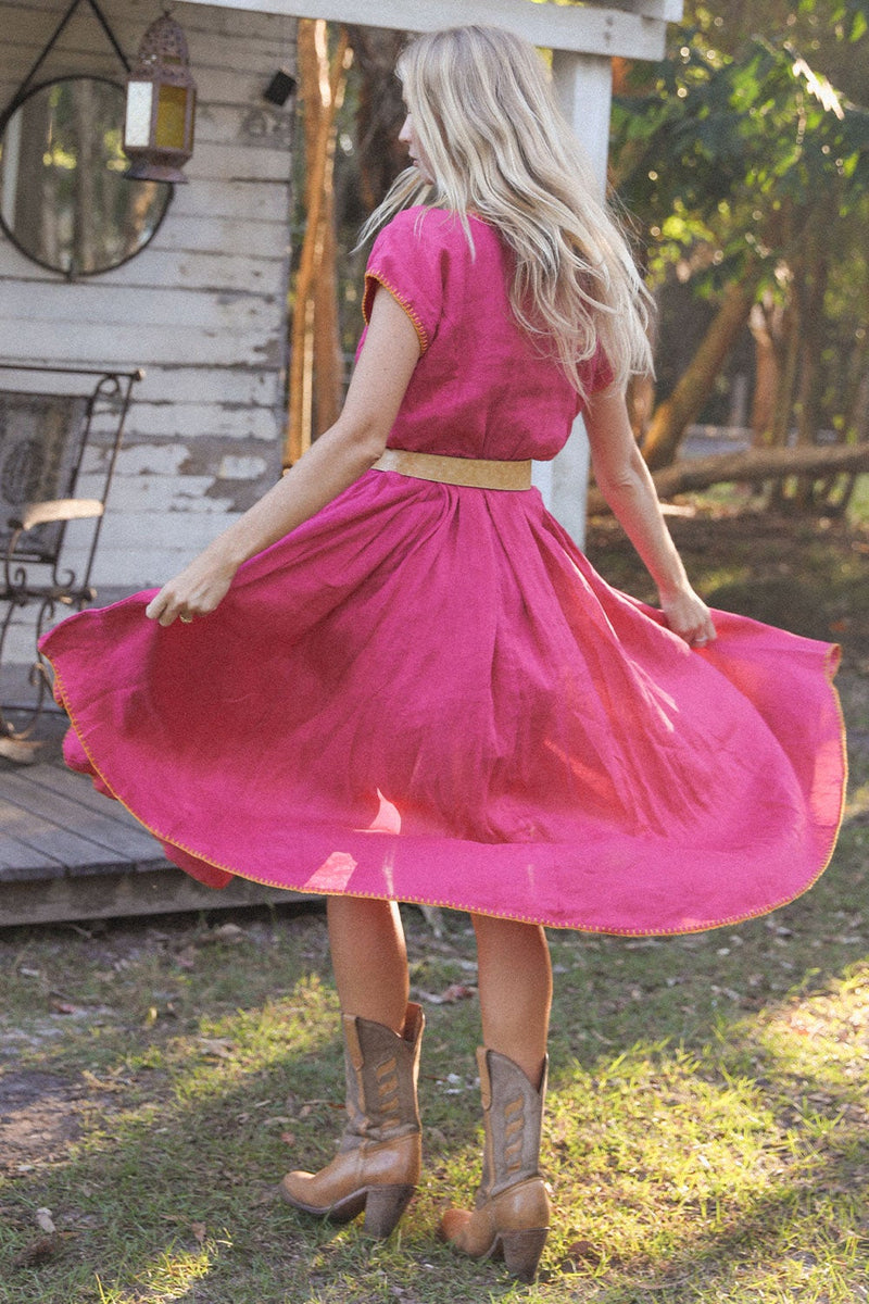 Mississippi Queen Embroidered Midi Dress - Bougainvillea - Chasing Unicorns