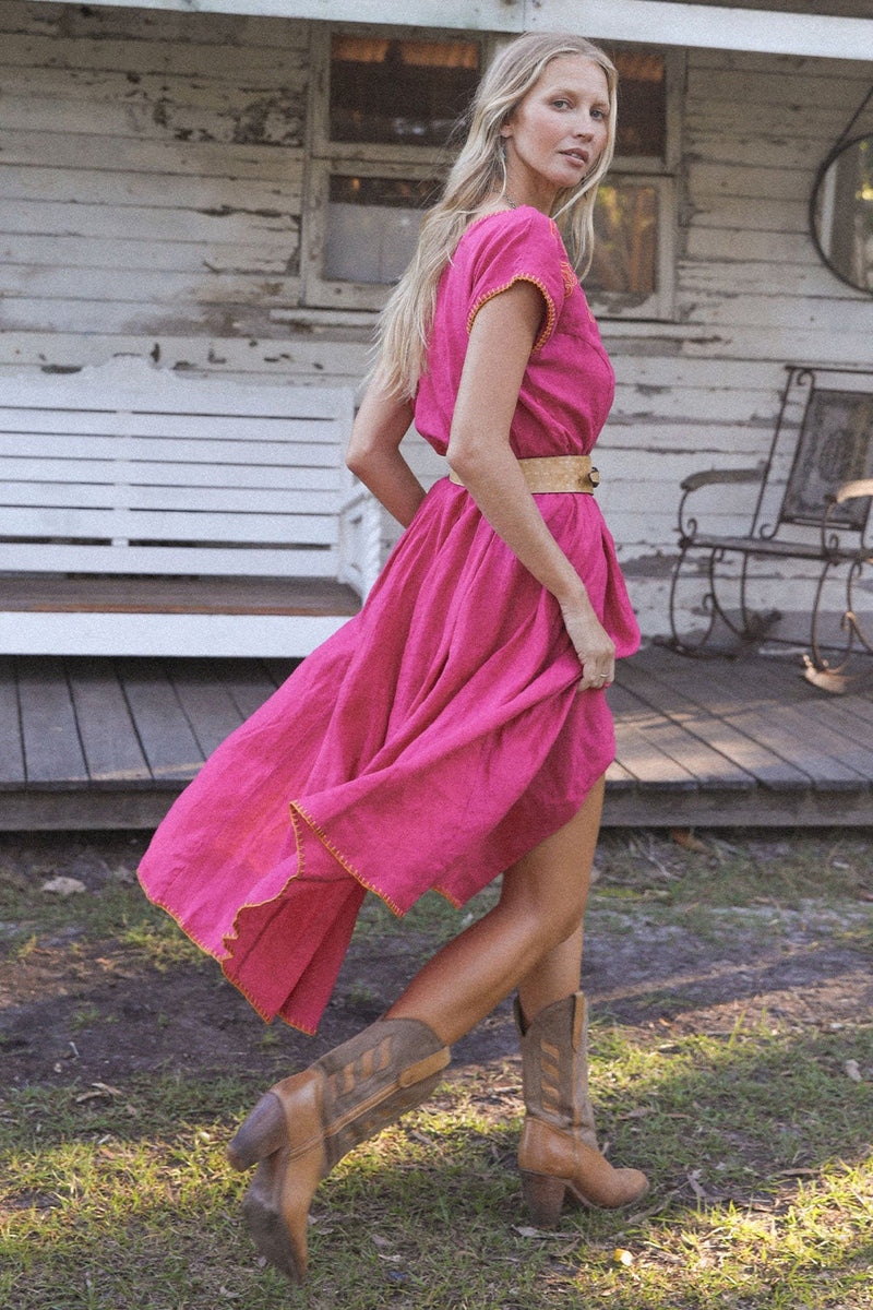 Mississippi Queen Embroidered Midi Dress - Bougainvillea - Chasing Unicorns