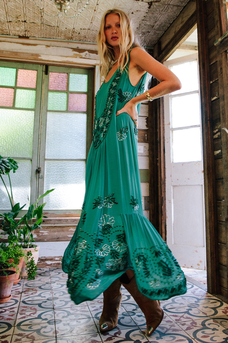 Moonlight Drive Silk Hand Beaded Flapper Dress - Chasing Unicorns
