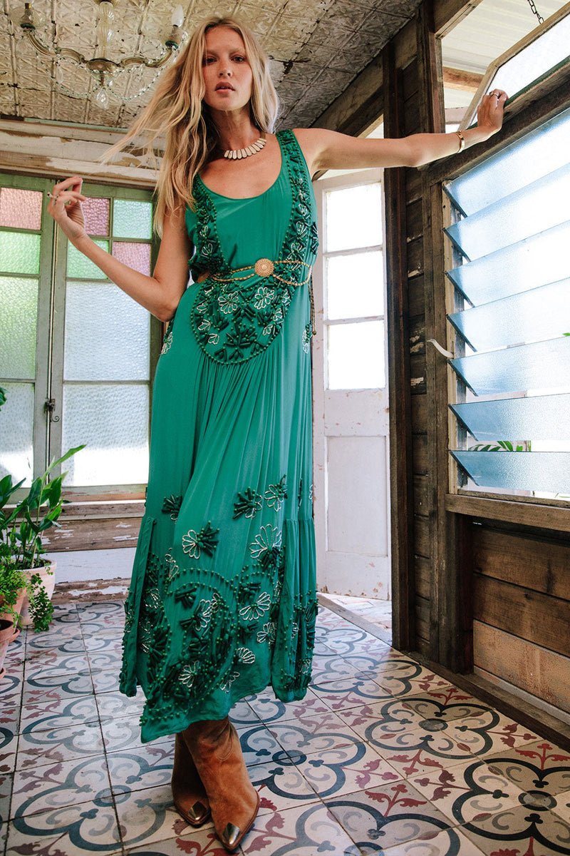 Moonlight Drive Silk Hand Beaded Flapper Dress - Chasing Unicorns